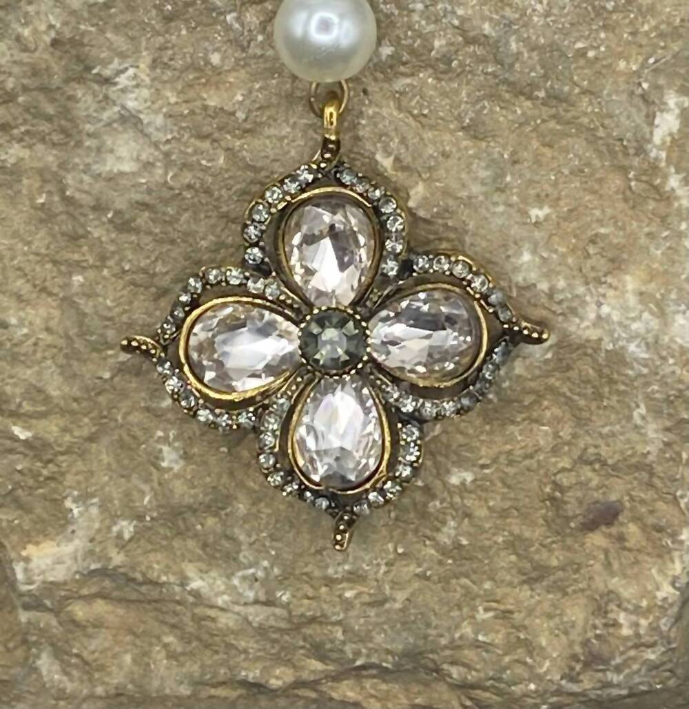 NEW REBECCA RAY JEWELRY women's vintage glass bead rosary chain necklace in crys
